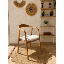 Silla Kollu Yılan Sandalye Teddy Krem Kumaş Naturel Ahşap Sandalye