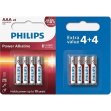 Philips Power Alkaline LR03P8BP/10 1.5V Aaa Ince Kalem Pil (4+4) 8'li Paket