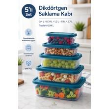 Calvera 5'li Dikdörtgen Saklama Kabı Seti 6,94 L – Bpa Free – Buzdolabı Uyumlu - Mavi