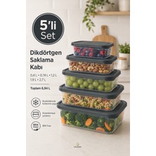 Calvera 5'li Dikdörtgen Saklama Kabı Seti 6,94 L – Bpa Free – Buzdolabı Uyumlu - Antrasit