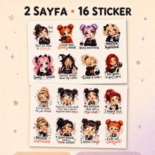 Tişört Kodu Sevimli Ruh Halleri & Spooky Kızlar Sticker Seti – 2 Sayfa, 16 Adet