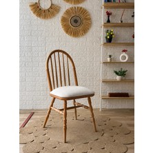 Silla Motifli Ada Sandalye Teddy Krem Kumaş Naturel Ahşap Sandalye