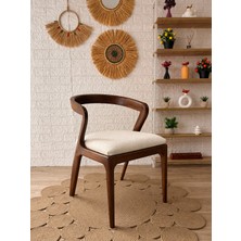 Silla Akrep Sandalye Teddy Krem Kumaş Ceviz Ahşap Sandalye