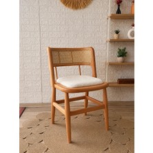 Silla Odin Sandalye Teddy Krem Kumaş Hasırlı Naturel Ahşap Sandalye