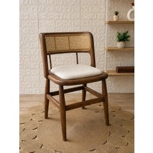 Silla Odin Sandalye Teddy Krem Kumaş Hasırlı Ceviz Ahşap Sandalye