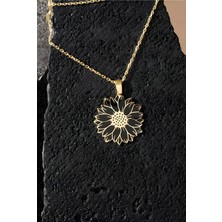 Takıdepo Papatya Model Siyah Mineli Gümüş Kolye