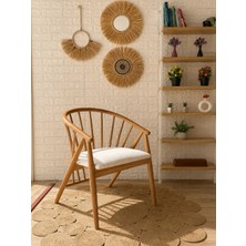 Silla Kaburga Sandalye Teddy Krem Kumaş Natural Ahşap Sandalye