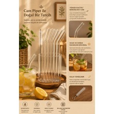 Porsima Straw 6'lı Şeffaf Cam Eğimli Isıya Dayanıklı (Borosilikat) Pipet ve 1 Adet Pipet Temizleme Fırçası
