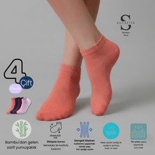 Socketta 4'lü Karışık Renkli Kadın Bambu Kendinden Desenli Patik Çorap - Premium