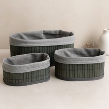 Oval Bambu Kenarlı 3'lü Organizer Sepet Seti - Gri