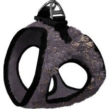 Üç Kilitli Simli Peluş Kedi Köpek Göğüs Tasması 24-28 cm Xx-Small Gri