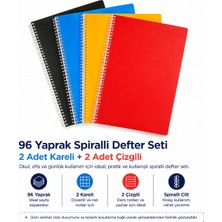 Adasra 96 Yaprak Spiralli Defter Seti – 2 Adet Kareli + 2 Adet Çizgili