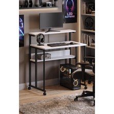 Dehalimited Frenli Tekerlekli Çalışma Masası Bilgisayar Oyuncu Masası Monitör Raflı Laptop Öğrenci Ders Masası 85X50