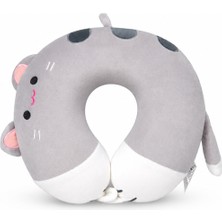 Ecrou Kuyruklu Kedi Memory Foam Boyun Yastığı Gri