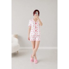 Belendir Kadın Pointelle Şortlu Pijama Takımı Beyaz