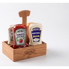 Heinz 4 Bölmeli Ahşap Sosluk Seti Ketçap 375G Mayonez 330G Ranch 225G Cheddar  230G