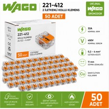 Wago 221-412 2 Iletkenli 4 Mm² Tırnaklı Kollu Buat Klemensi 50'li