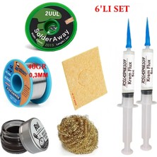 Smnr Mechanic Lehim Teli 0,3mm 40GR Havya Uc Clean Rslasm Flux ve 2uul-2,0 Lehim Emme Teli Seti3 ST0195