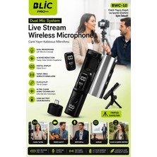 Vothoon Profesyonel Kablosuz Yaka Mikrofonu Çiftli Vlog Canlı Yayın Röportaj Mikrofonu Bwc-10
