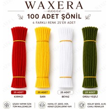 Waxera 100 Adet Kırımızı - Sarı- Beyaz ve Ordu Yeşili Şönil Çiçek Yapım Seti