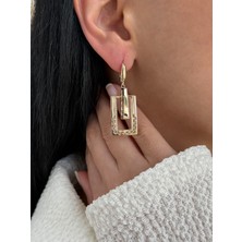 Zeyd Jewelry Işıltı Kare Geçitleri 14 Ayar Altın Küpe