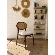 Silla Oslo Sandalye Teddy Krem Kumaş Hasırlı Ceviz Ahşap Sandalye
