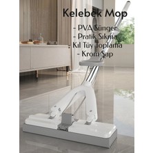 Go İthalat Kendinden Sıkmalı PVA Sünger Krom Saplı Kelebek Mop Katlanır Temizlik Paspası  Sap:110cm+Başlık = 135 cm.