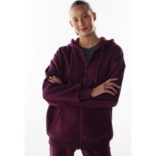 Penti Bordo Şardonlu Fermuarlı Kapüşonlu Sweatshirt