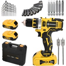 Prohummer PH015 58VF Çift Akülü Şarjlı Matkap Seti (Sarı)