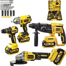 Prohummer Assur ASR1192 Profesyonel Akülü Kömürsüz 4 Lü Matkap Seti 21V 3AH - 800NM Somun Sökme, 26MM Kırıcı Delici,  13MM Darbeli Vidalama, 125MM Avuç Taşlama (Sarı)