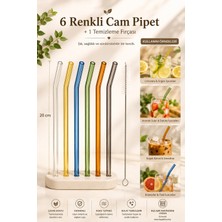 Perotti Porsima Straw 6'lı Renkli Cam Eğimli Isıya Dayanıklı (Borosilikat) Pipet ve 1 Adet Pipet Temizleme Fırçası