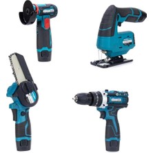 Prohummer Dawreek BT0203 Akülü 4lü Mini Set - Mini Testere+ Avuç Taşlama+ Akülü Vidalama + Dekupaj
