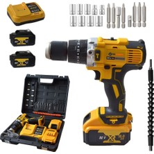 Prohummer PH031 88VF Darbeli Çift Akülü Şarjlı Matkap Seti - Sarı Seri