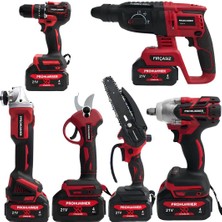 Prohummer PH338 Profesyonel Kömürsüz Akülü Kırmızı 6lı Set - 21V 4AH (Kırıcı Delici, Somun Sıkma, Vidalama, Avuç Taşlama, Dal Budama Makası, Dal Testeresi)