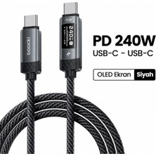 Toocki 240W Pd 3.1 OLED Ekranlı Type-C To Type-C Hızlı Şarj Kablosu E-Marker Çipli