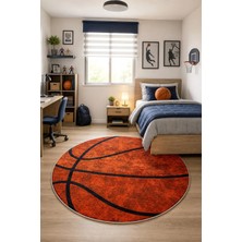 Aymira Home Dijital Baskı Dört Mevsim Kaymaz Taban Basketbol Topu Desenli Yıkanabilir Yuvarlak Çocuk Genç Halısı