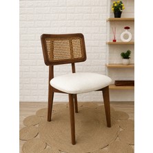 Silla Zion Sandalye Teddy Krem Kumaş Hasırlı Ceviz Ahşap Sandalye