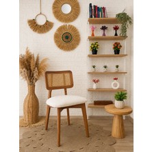 Silla Zion Sandalye Teddy Krem Kumaş Hasırlı Naturel Ahşap Sandalye