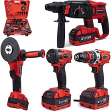 Prohummer PH304 Profesyonel Yeni Kırmızı 4lü Matkap Seti - 350NM Somun Sökme, Kırıcı Delici, 125MM Avuç Taşlama, 13MM Vidalama Matkap