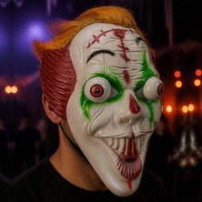 Pandoli Halloween Pörtlek Gözlü Saçlı Sert Plastik Arkadan Lastikli Palyaço Joker Maskesi
