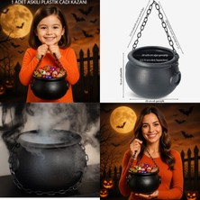 Pandoli Halloween Zincirli Plastik Cadı Kazanı Kovası 16 cm Yükseklik 2,5 Lt Mega Boy