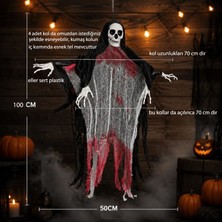 Pandoli Halloween 100X70 cm Jüt Kumaş Kanlı 4 Kollu Iskelet Elli Dekor Korkuluk Süsü