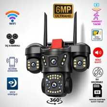 Euro Special Onqam ONW2363 3 Kameralı Wifi Ptz Güvenlik Kamerası 6mp Ultra Hd | 360 Derece Dış Mekan IP66 Gece Görüşlü