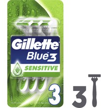 Gillette Blue3 Sensitive Kullan-At Tıraş Bıçağı 3'lü Hassas Cilt İçin Ergonomik Tasarım