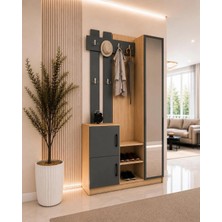 Afilli Nova Modern Tasarımlı Kapaklı Aynalı Portmanto 180 cm Yükseklik 100 cm Genişlik Antrasit MDF