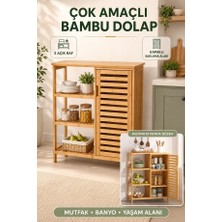 Begin Power Çok Amaçlı Bambu Dolap – 3 Raflı Kapaklı Mutfak Banyo Ev Ofis Düzenleyici Dolap