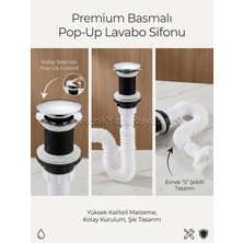 Beyaz Basmalı Su Tasarruflu Pop-Up Sifon Koku Önleyici Banyo Mutfak Sifonu
