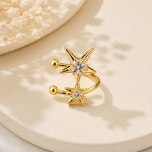 Hotchic Hotchıc Stella Ikili Yıldız Taşlı Gold Earcuff Çelik Küpe - Tek Adet