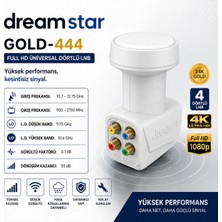 AŞIK STORE Dreamstar GOLD-444 Universal Dörtlü Lnb 0.1 Db 4 Çıkışlı Full Hd 4K UHD Uydu Anteni Lnb 55 Db Yüksek Kazanç Düşük Gürültülü
