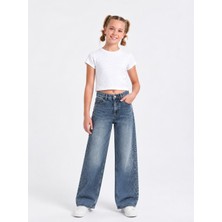 Loco Loco Kız  Çocuk 8713 Taş Baskılı Denim Pantolon